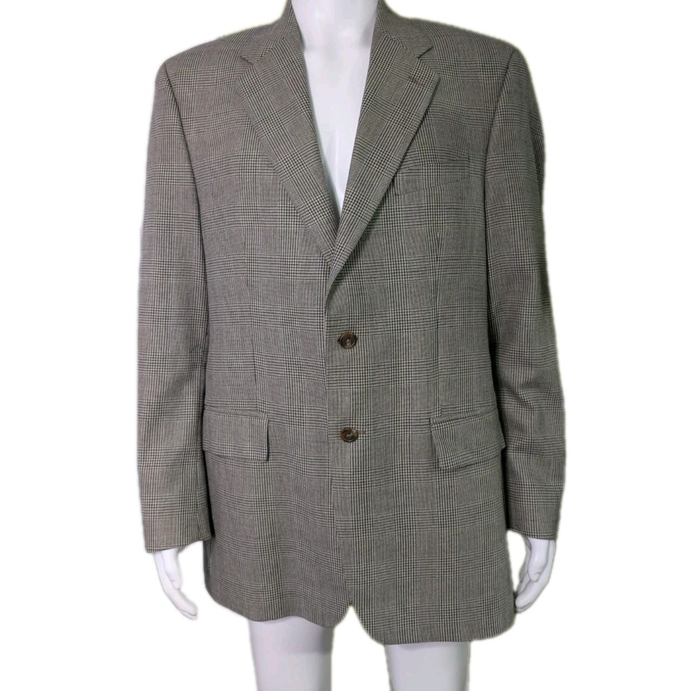 VTG 90s Chaps Ralph Lauren Blazer Sz Est 44L Glen Plaid Check Wool Look Grandpa
